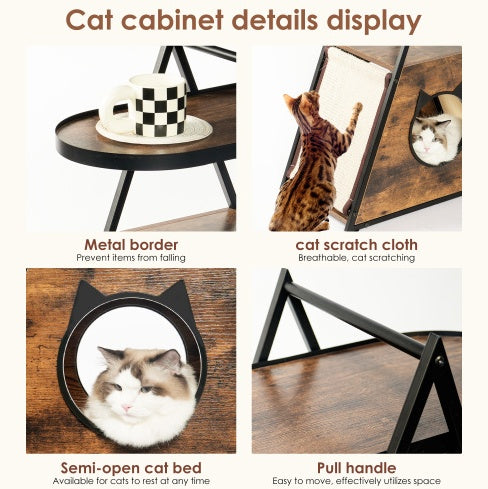 Wood Cat Condo & Vintage End Table Pet Furniture