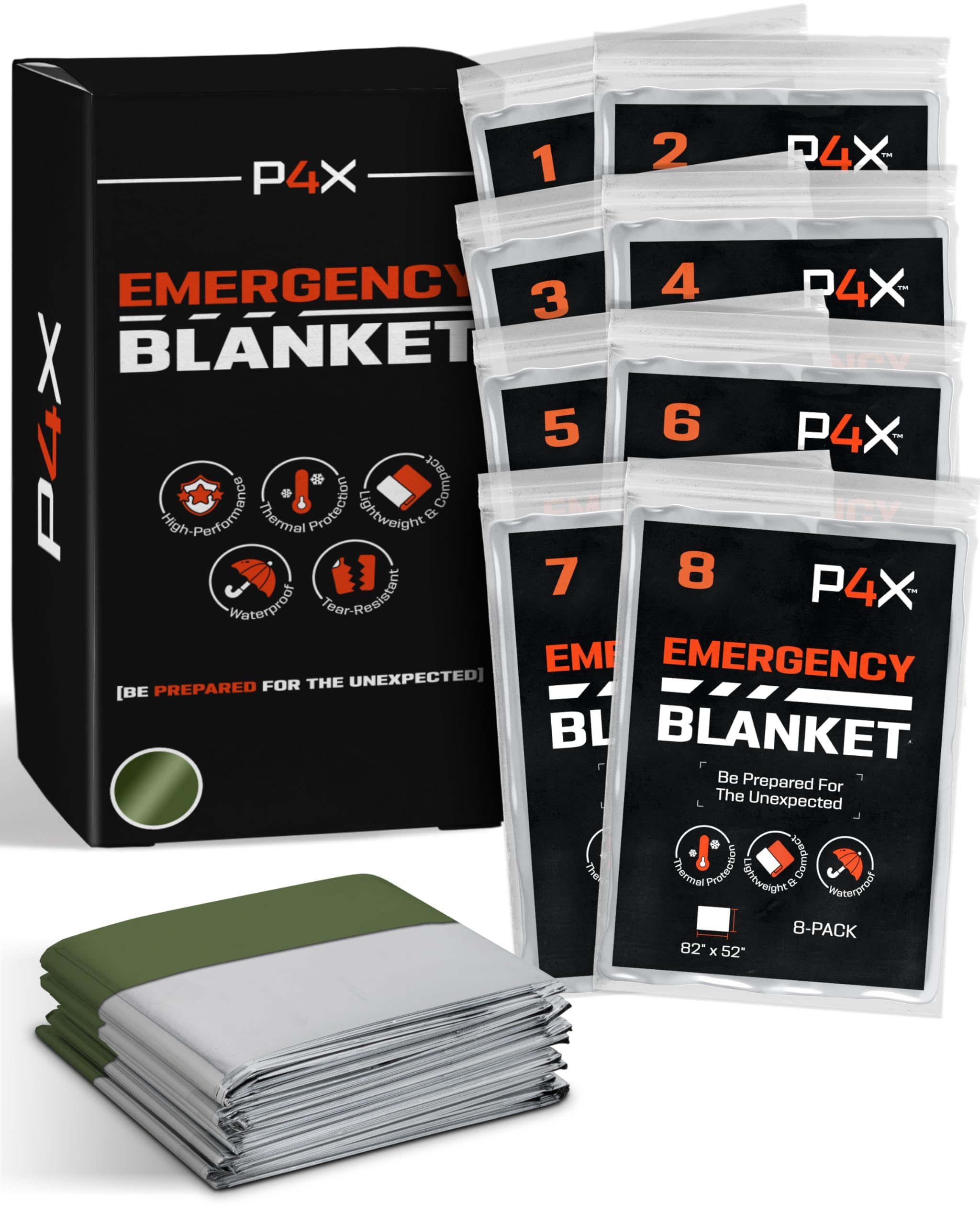 Professional PREPARED4X Mylar Emergency Blankets (8 Pack) Survival Suite