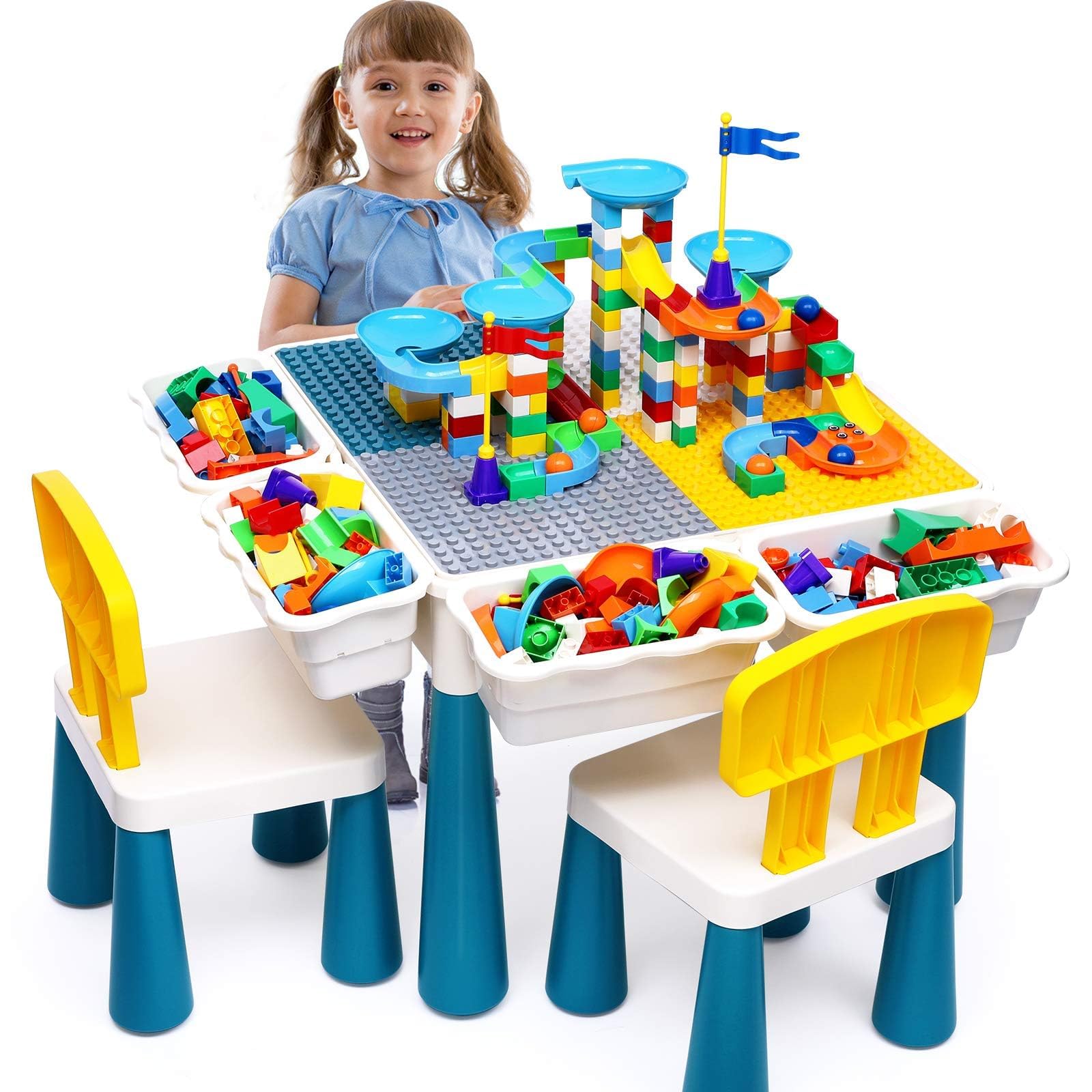 4-in-1 Educational STEM Activity Table with 152-Piece Marble Run