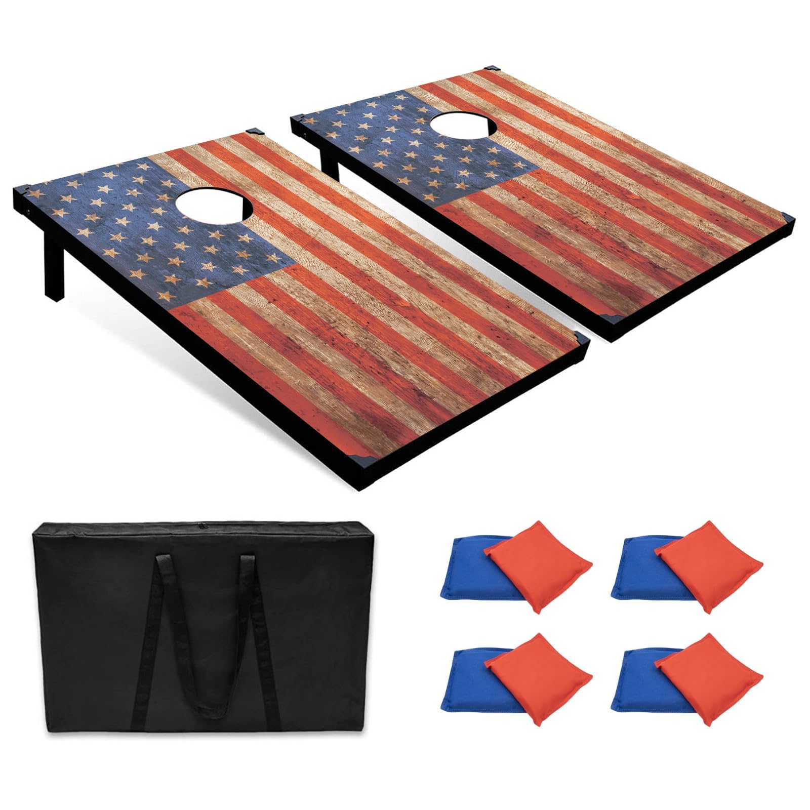 Regulation Size Patriotic MDF Wood Cornhole Game Suite with 8 Bean Bags