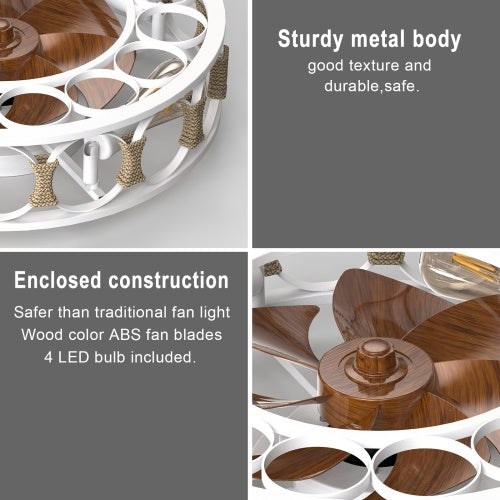 Professional Modern Caged Ceiling Fan with 6-Speed Remote & LED Light Suite