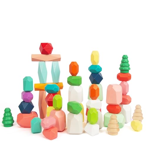 48-Piece Montessori Wooden Stacking Rocks