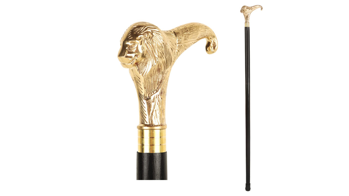 Handcrafted Solid Brass Lion Handle Walking Cane | The Helpful Hubs