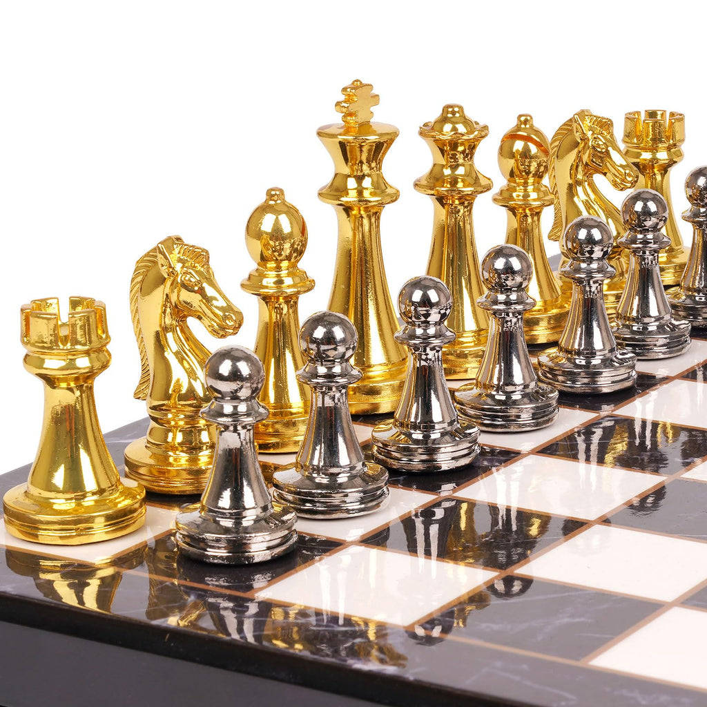 Premium Zinc Alloy Metal Chess Set with Marbling Board
