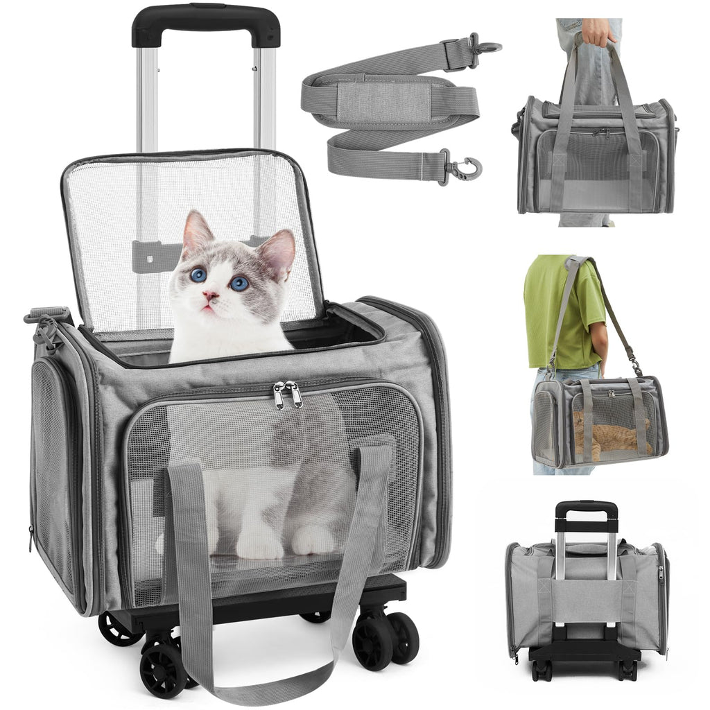 Pater Foldable Rolling Pet Carrier with Mesh Ventilation
