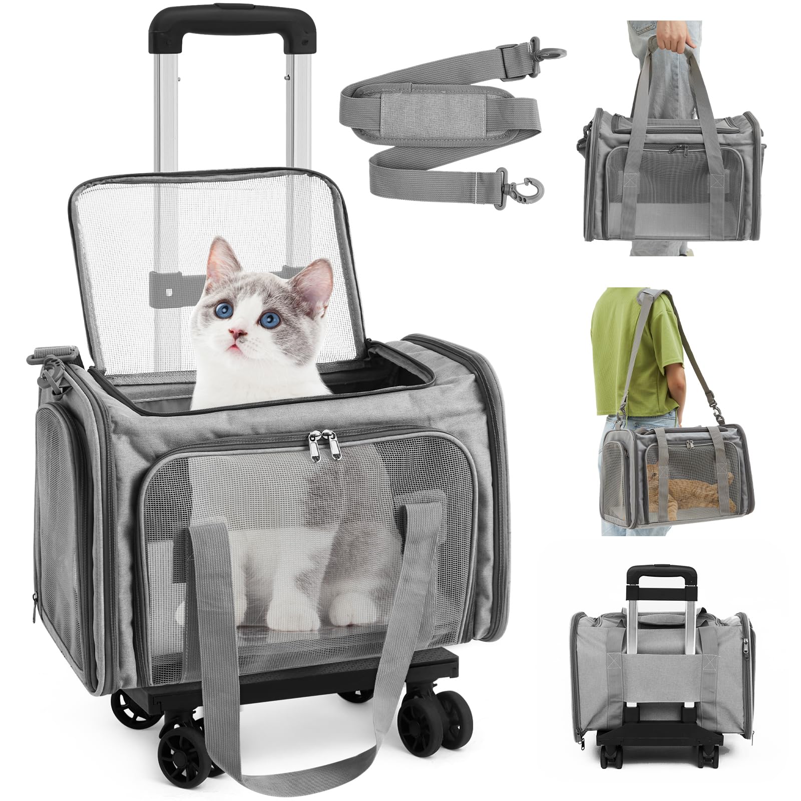 Pater Foldable Rolling Pet Carrier with Mesh Ventilation