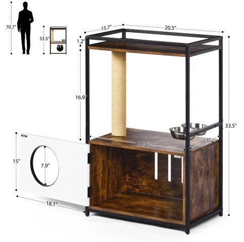 White Vintage Cat Tree with Integrated Feeding Station