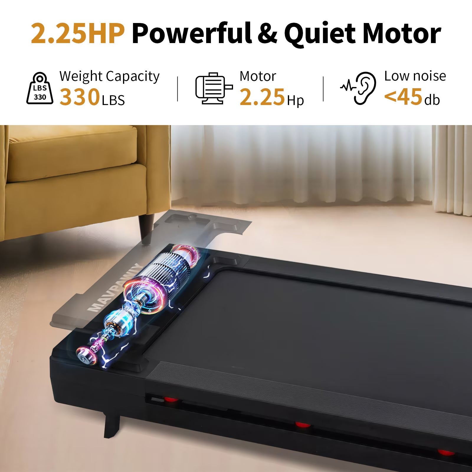 Work-Flow' 2.25HP Silent Under-Desk Walking Pad
