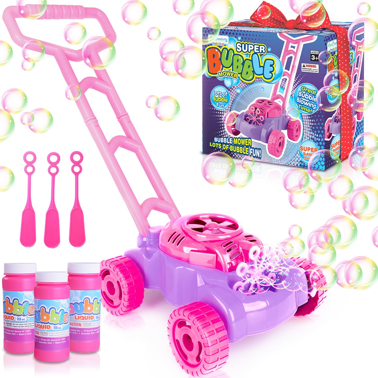 Professional ArtCreativity Pink Bubble Lawn Mower & Preschool Push-Toy Suite