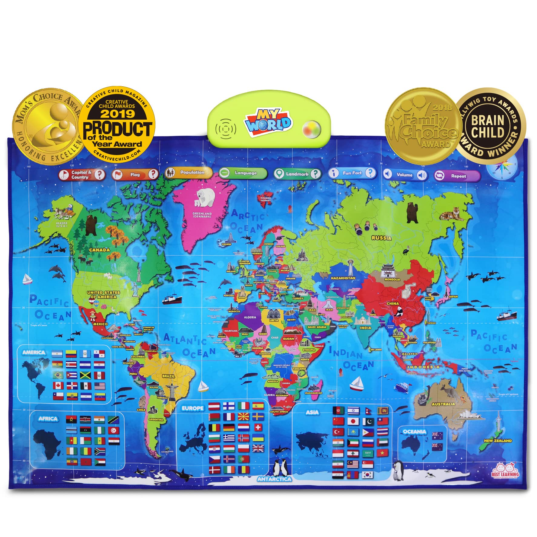 BEST LEARNING I-Poster My World Interactive Map -Premium Interactive Talking World Map for Kids