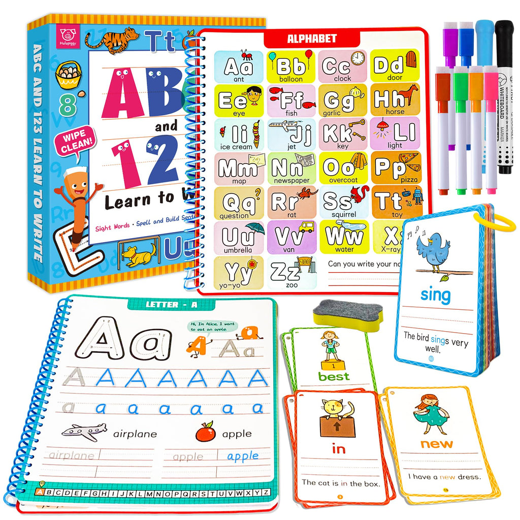 Home Schooling Essential: Premium Reusable Dry-Erase Tracing Workbook & Sight Word Set