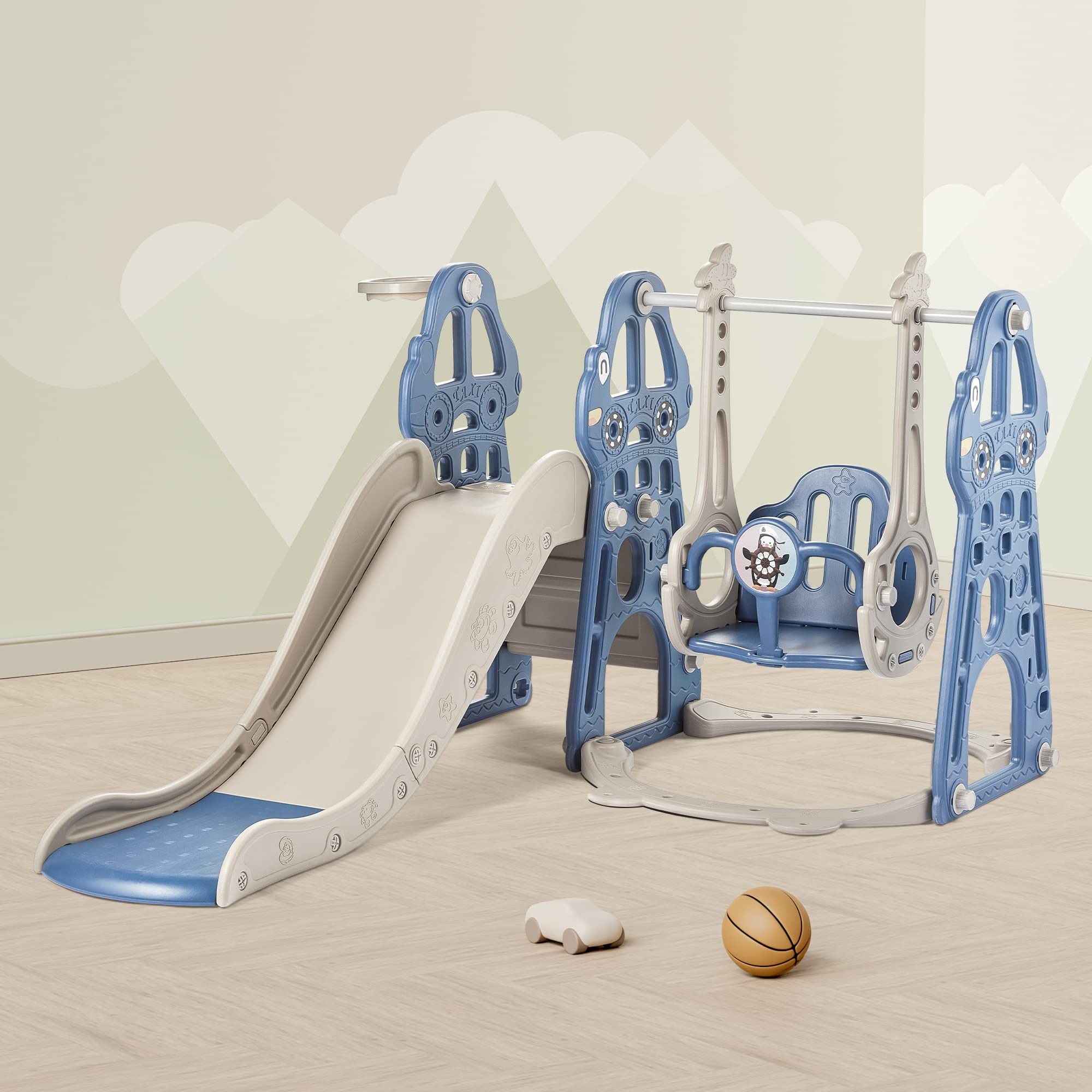 4-in-1 Toddler Multi-Play Activity Center with Slide & Swing