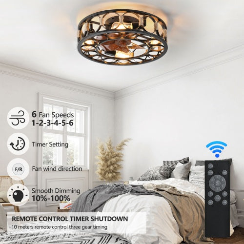 Professional Modern Caged Ceiling Fan with 6-Speed Remote & LED Light Suite