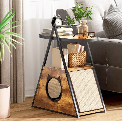 Wood Cat Condo & Vintage End Table Pet Furniture