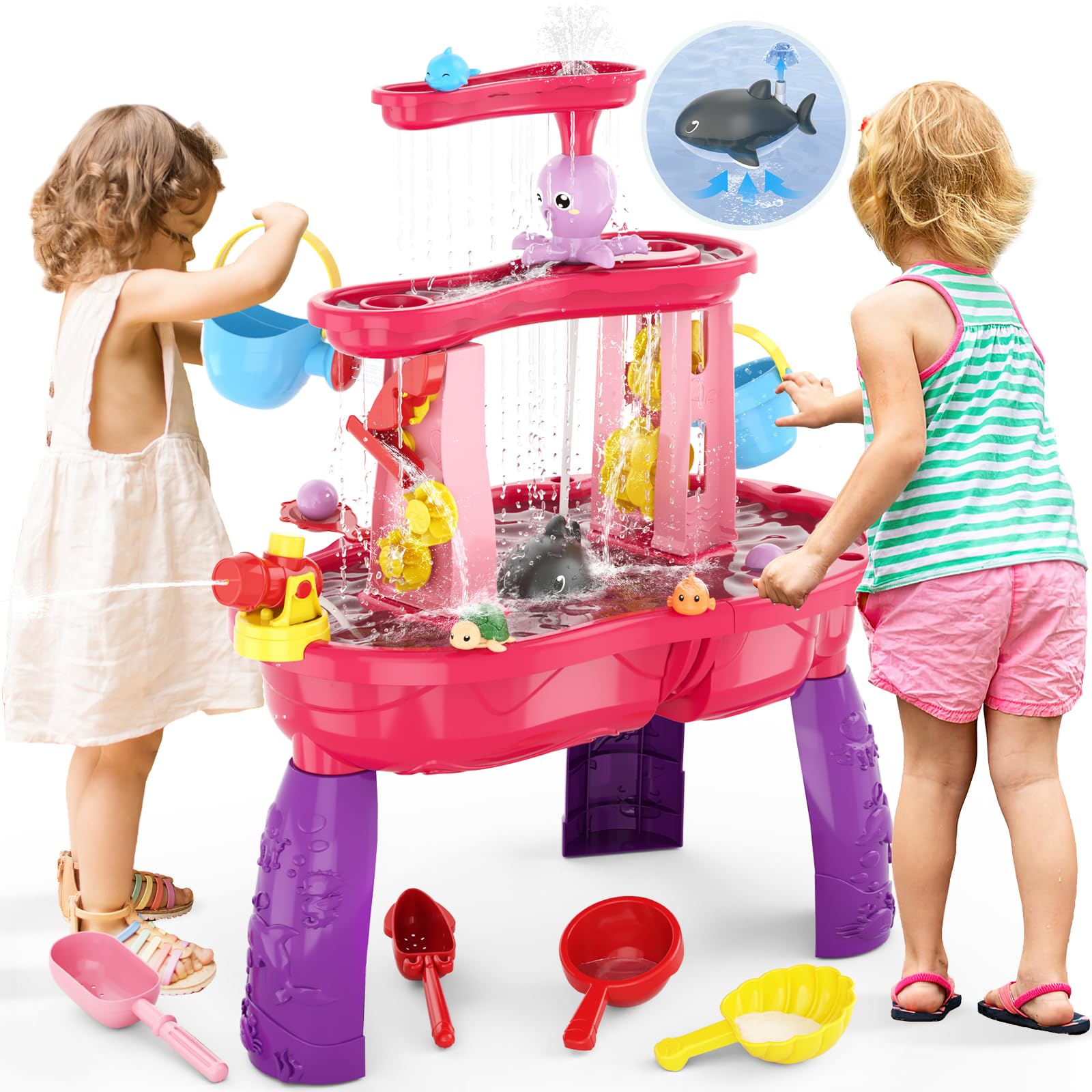 HYES 3-Tier Pink Sand & Water Sensory Play Table