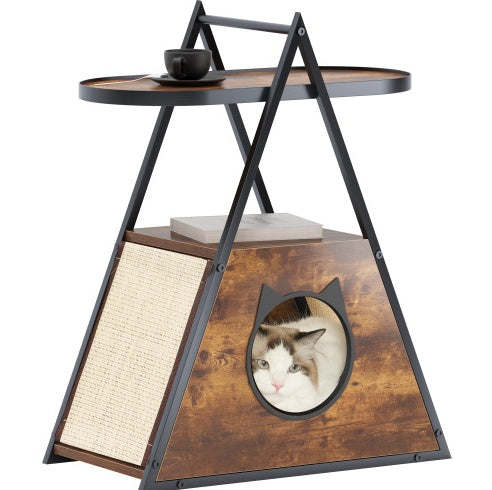 Wood Cat Condo & Vintage End Table Pet Furniture
