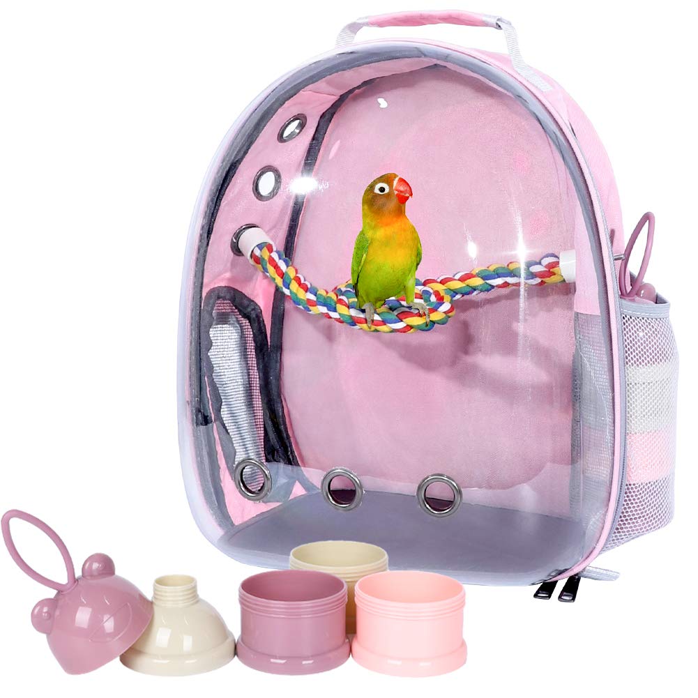 Pink Bird Travel Backpack with Portable Feeder & Perch