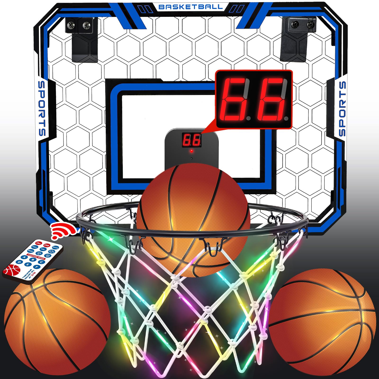 Remote Control LED Indoor Basketball Hoop with Audio Scoreboard