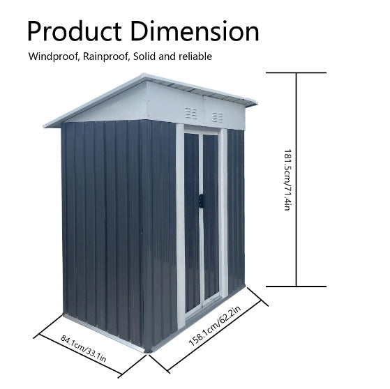 Professional 5x3ft Small Gardening Tool House & Outdoor Metal Shed