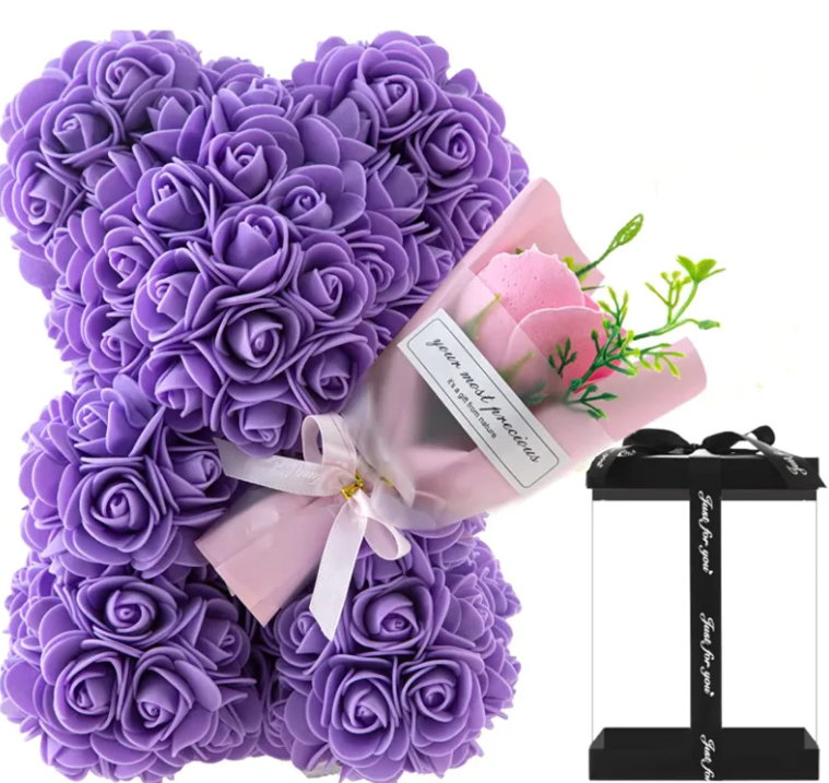 Legacy Love Professional Preserved Fresh Flower Rose Bear & Birthday Suite