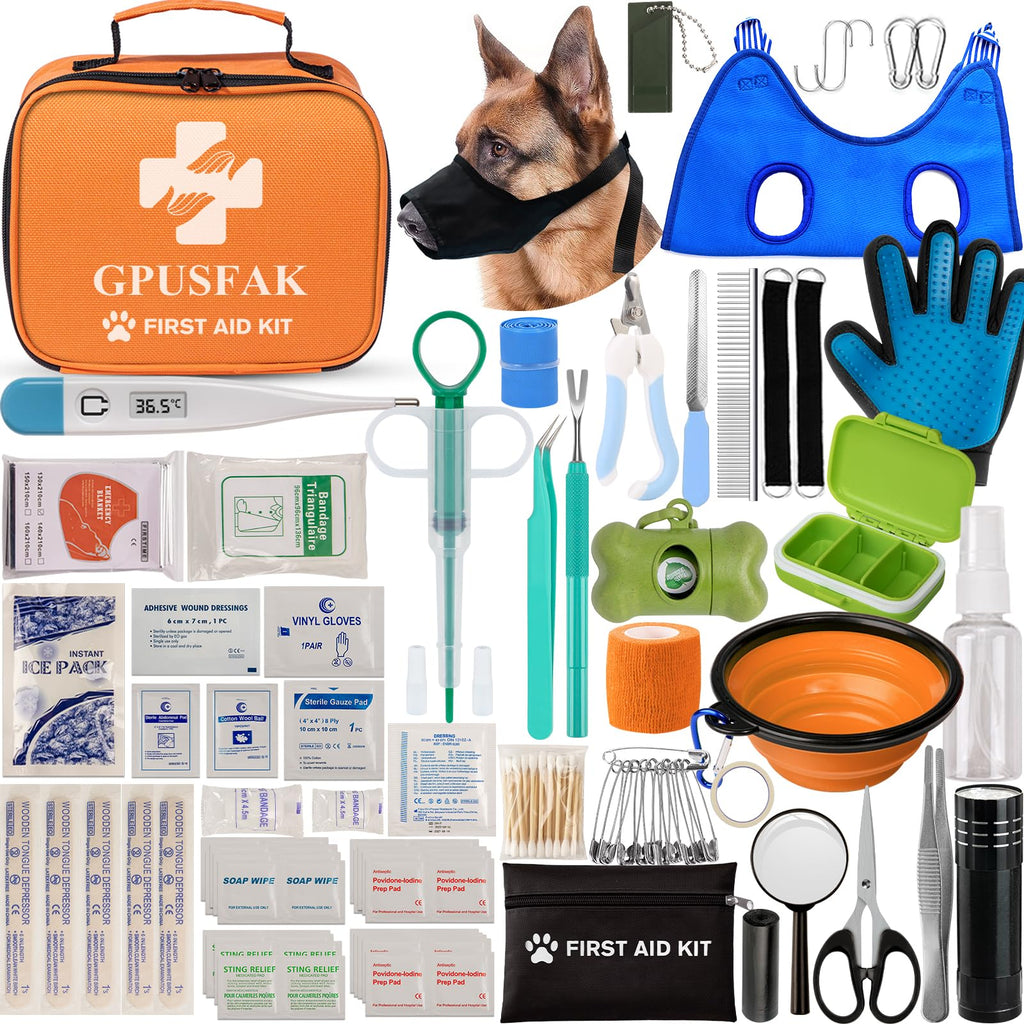 GPUSFAK Dog First Aid Kit with Grooming Hammock & Tool Set