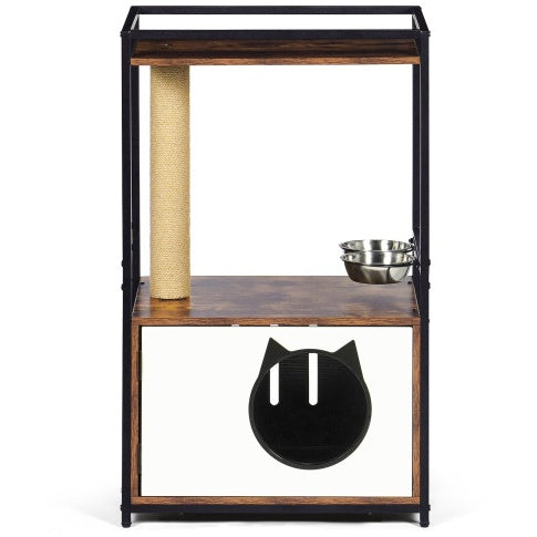 White Vintage Cat Tree with Integrated Feeding Station