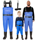 DaddyGoFish Matching PVC Chest Waders with Boots & Pocket (Blue)