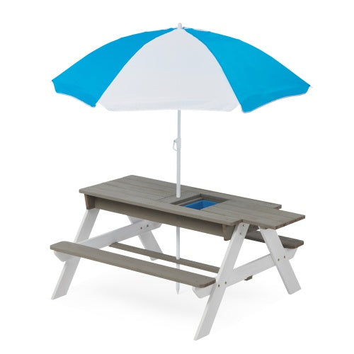 3-in-1 'Discovery' Wooden Picnic Table with Umbrella & Sensory Bins