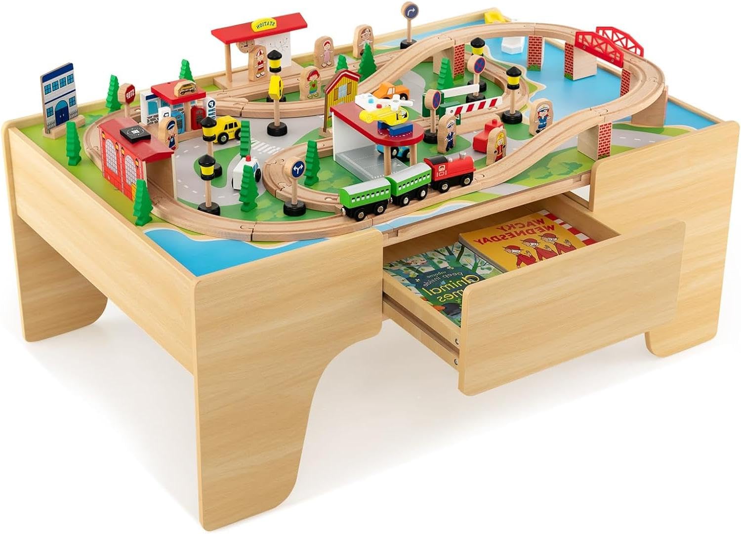 The Grand Explorer 3-in-1 Wooden Train & Activity Table (84-Piece Set)