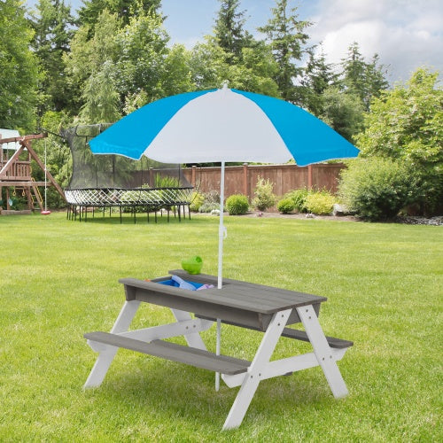 3-in-1 'Discovery' Wooden Picnic Table with Umbrella & Sensory Bins