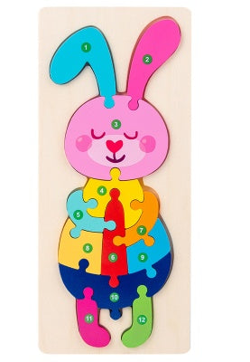 Color Coded Wooden Animal Number Puzzle