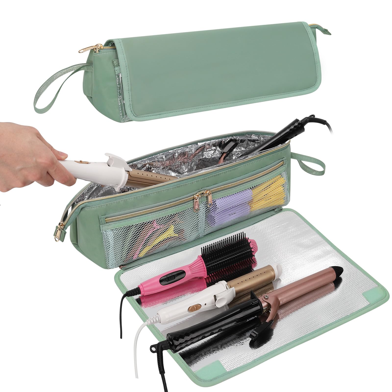 Ethereal 2-in-1 Hair Tool Travel Bag & Heat Resistant Mat (Green)