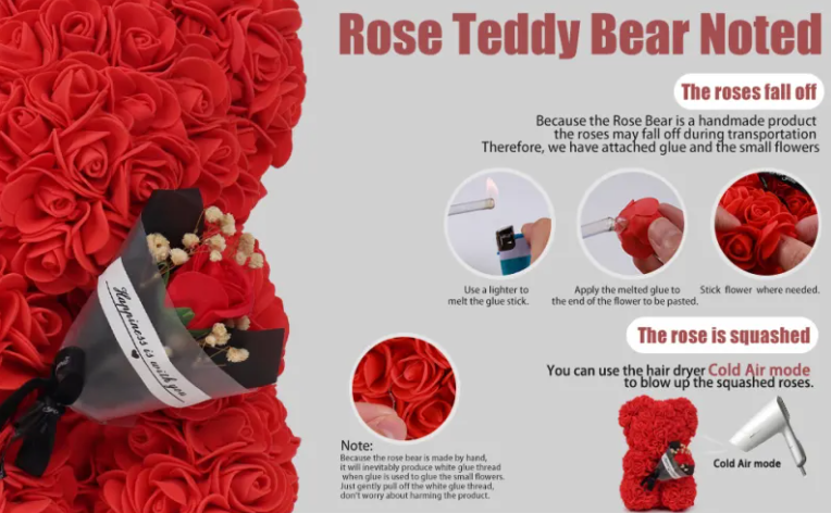 Legacy Love Professional Preserved Fresh Flower Rose Bear & Birthday Suite