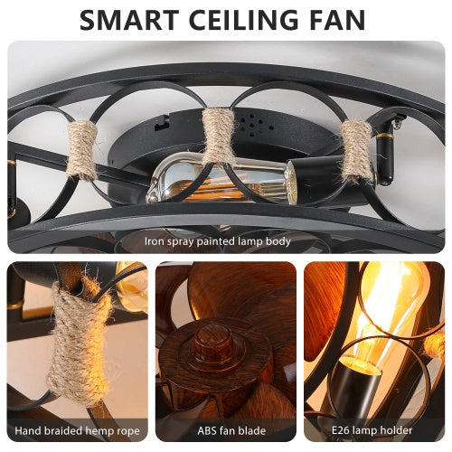 Professional Modern Caged Ceiling Fan with 6-Speed Remote & LED Light Suite