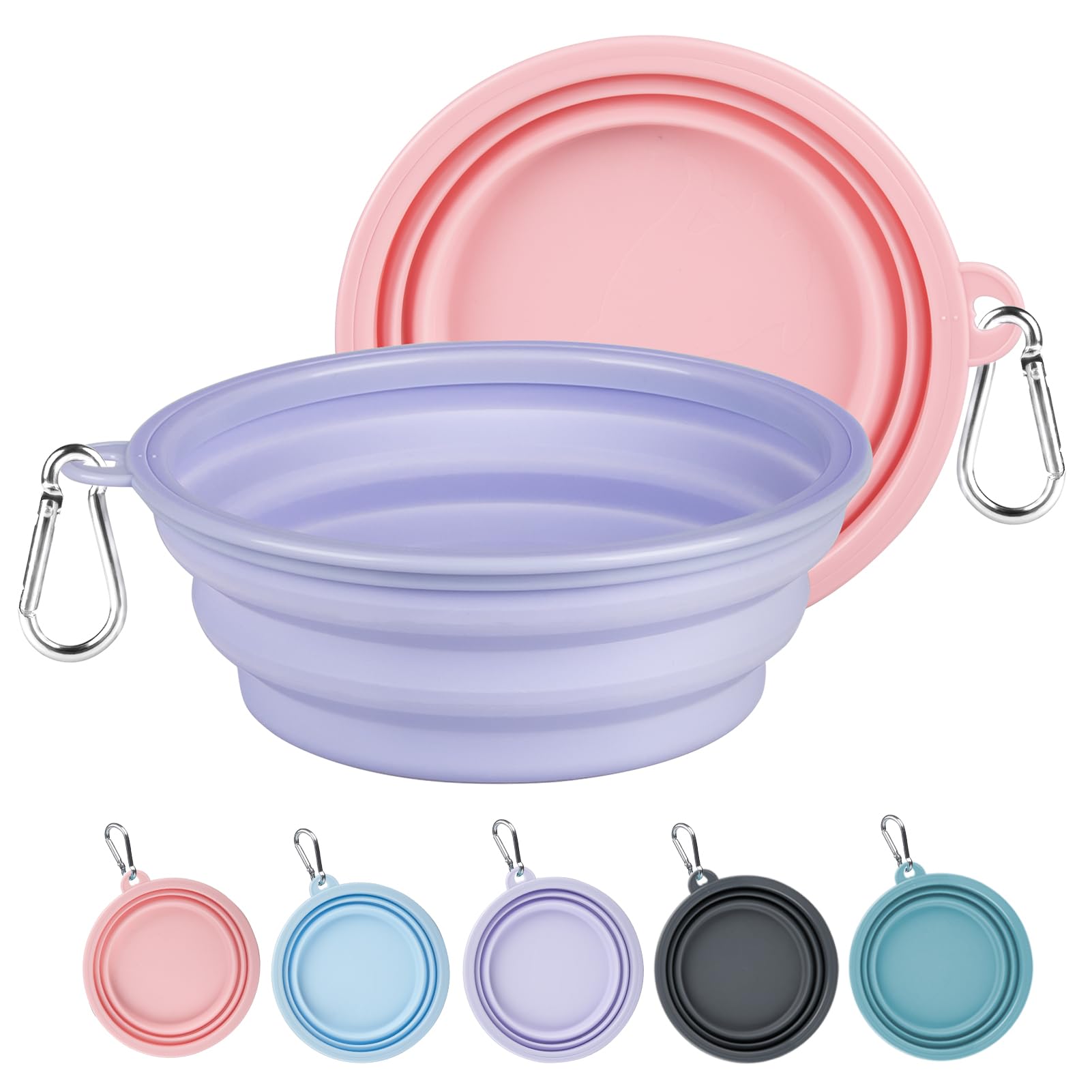 Kytely 2-Pack Collapsible Travel Pet Bowls with Carabiner
