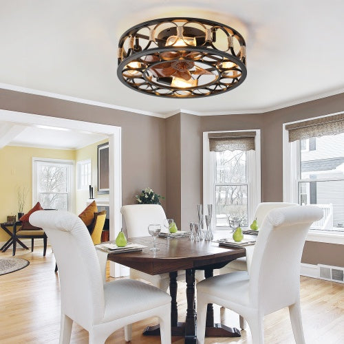 Professional Modern Caged Ceiling Fan with 6-Speed Remote & LED Light Suite