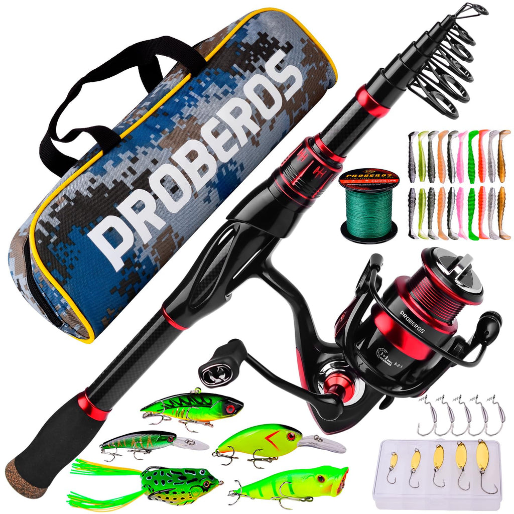 PROBERDS 5.9FT Carbon Fiber Telescopic Fishing Rod & Reel Combo