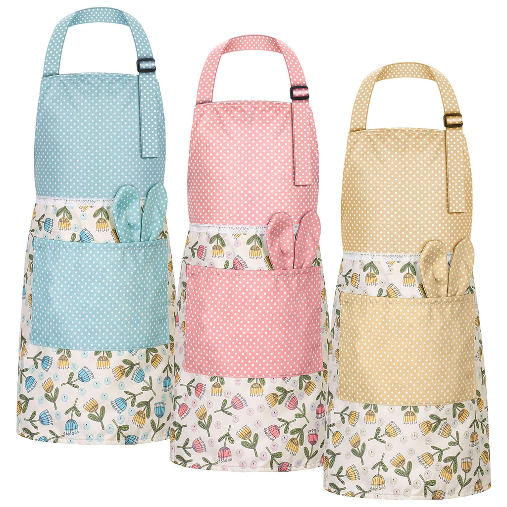 3-Piece Floral & Tulip Junior Chef Apron Set."