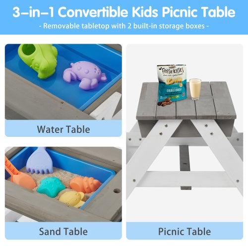 3-in-1 'Discovery' Wooden Picnic Table with Umbrella & Sensory Bins