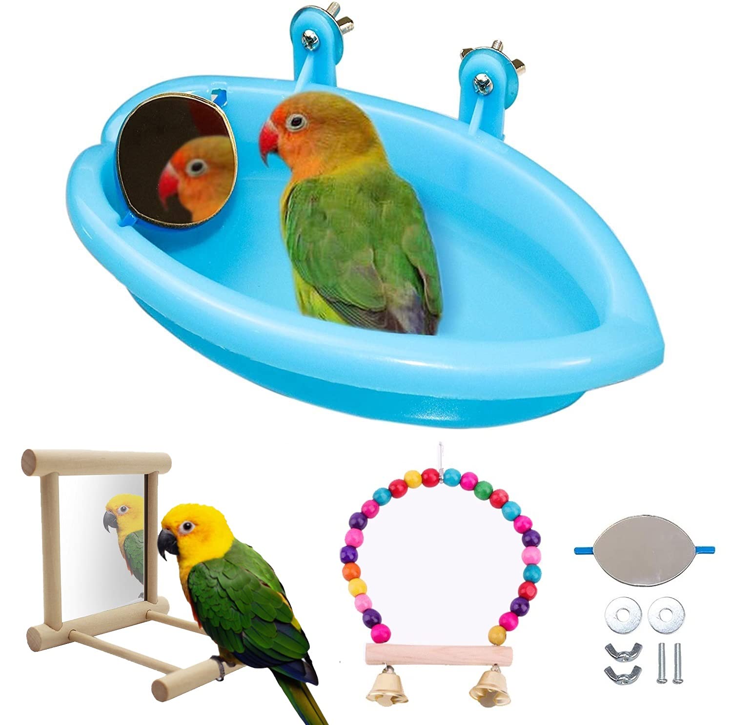 Avian Wellness 3-Pack: Bird Bathtub, Mirror Perch, and Swing Set
