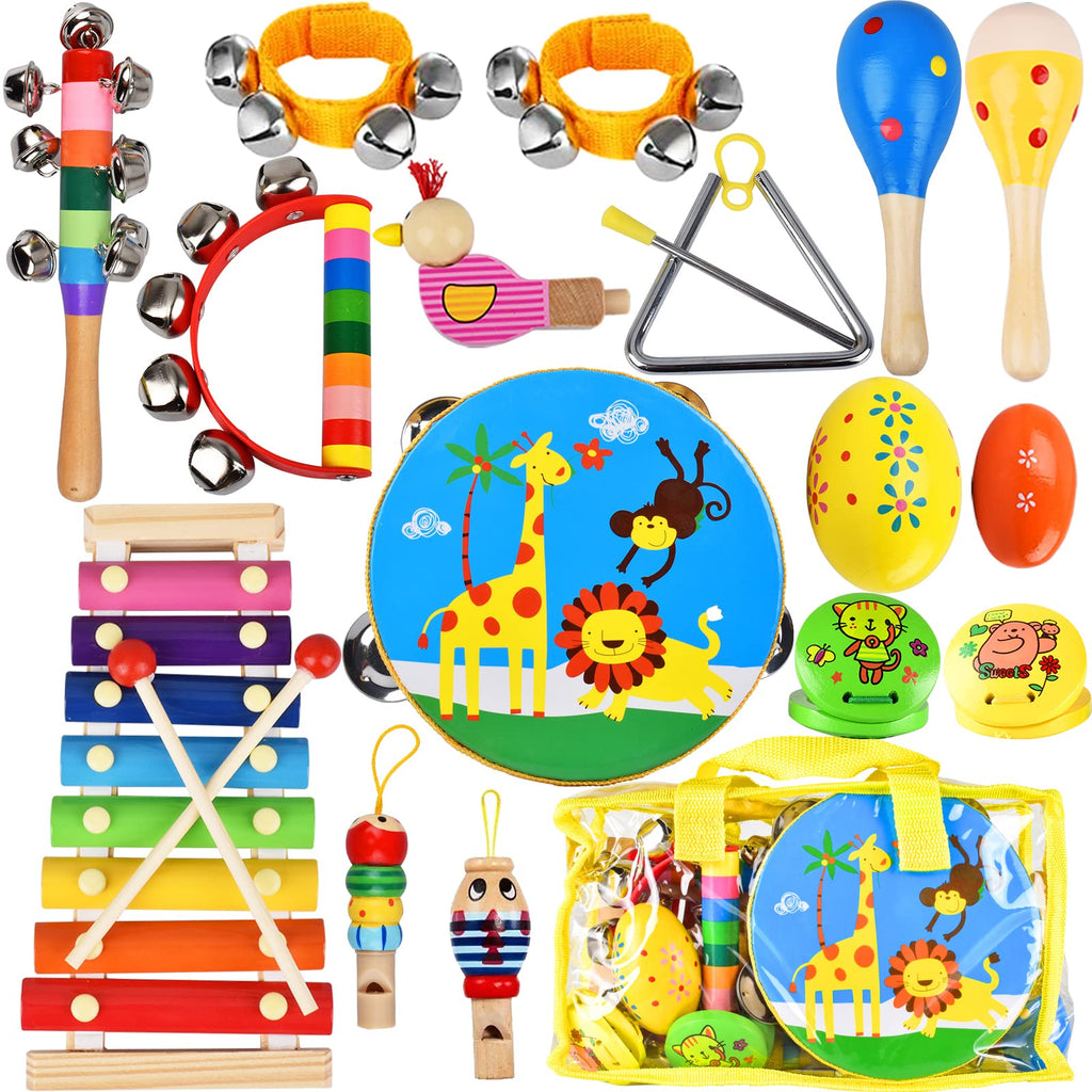 20-Piece Wooden Percussion Musical Instruments Set | The Helpful Hubs