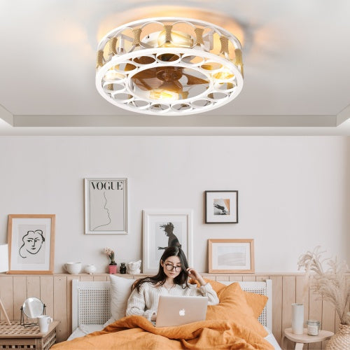 Professional Modern Caged Ceiling Fan with 6-Speed Remote & LED Light Suite