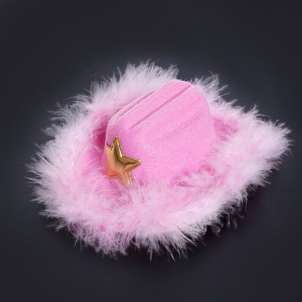 Choyaxo Mini Pink Pet Cowboy Hat with Feather Trim