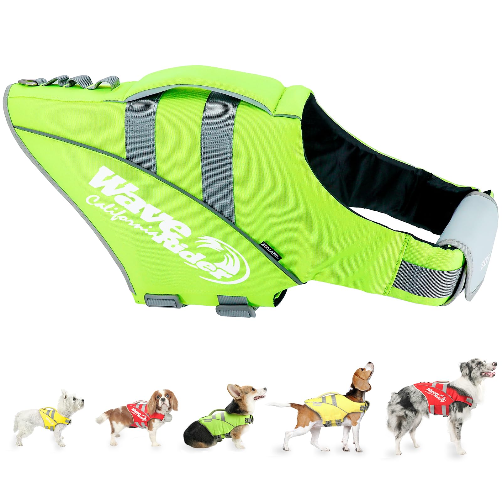 Zooland High-Visibility Ripstop Dog Life Jacket & Swim Vest (Neon Green)