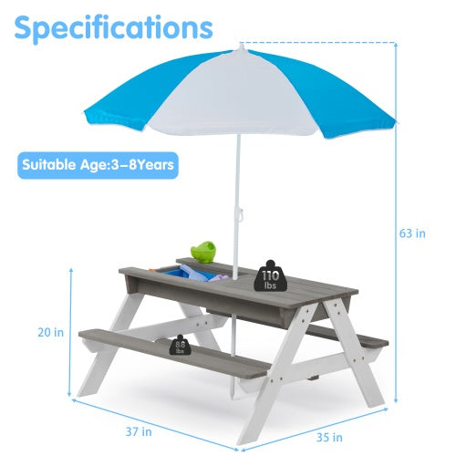 3-in-1 'Discovery' Wooden Picnic Table with Umbrella & Sensory Bins