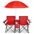 Goplus Double Folding Camping Chair Loveseat with Umbrella (Red)