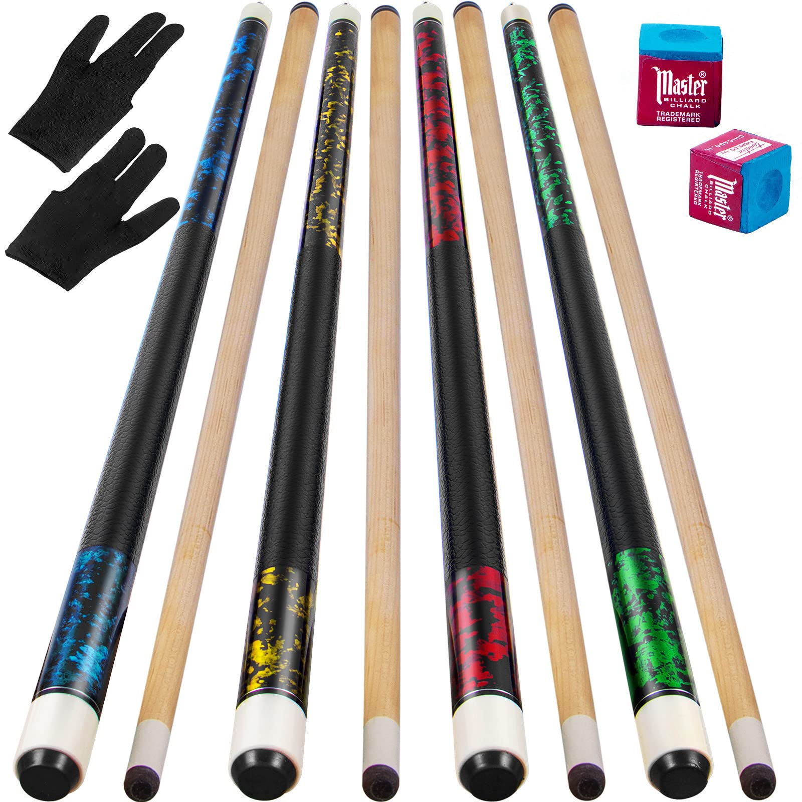 LOTKEY 58" Premium Canadian Maple Billiard Cues Complete Set (4-Pack)