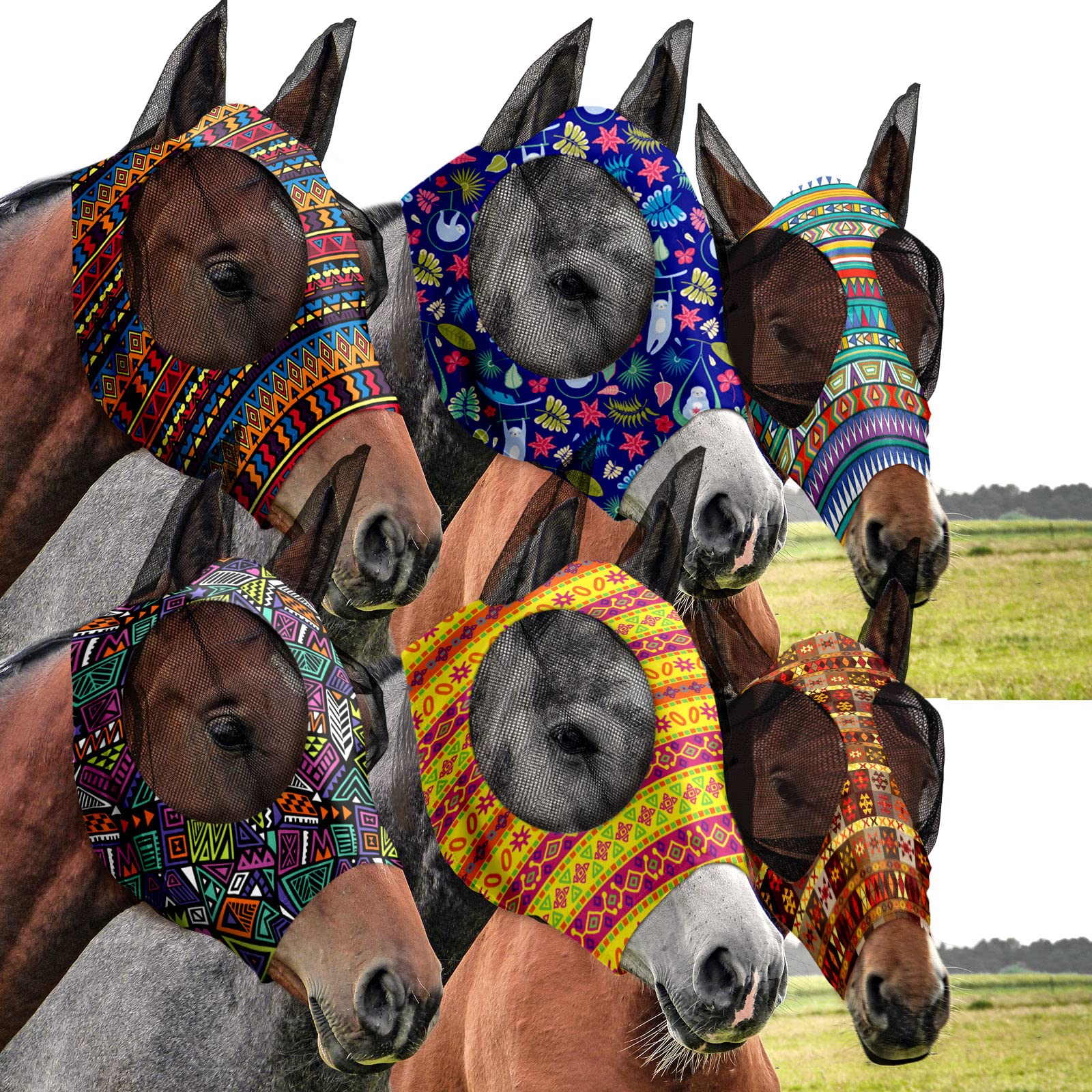 Chunful 6-Piece Professional Breathable Horse Fly Mask Collection