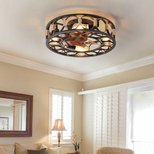 Professional Modern Caged Ceiling Fan with 6-Speed Remote & LED Light Suite
