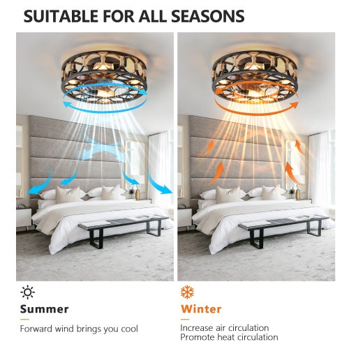 Professional Modern Caged Ceiling Fan with 6-Speed Remote & LED Light Suite